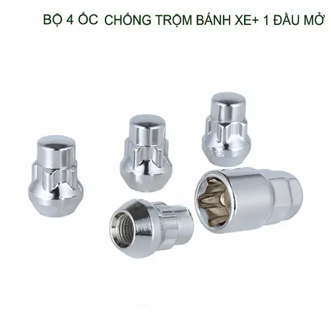 Bộ 4 Ốc Khóa Chống Trộm Bánh Xe Ô Tô Kèm 1 Đầu Mở, Loại M12 Hoặc M14 Tùy Chọn
