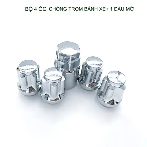 Bộ 4 Ốc Khóa Chống Trộm Bánh Xe Ô Tô Kèm 1 Đầu Mở, Loại M12 Hoặc M14 Tùy Chọn