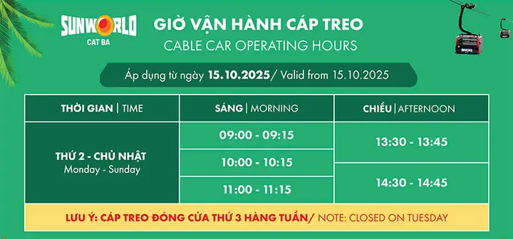 Lịch Chạy Cáp Treo Cát Bà