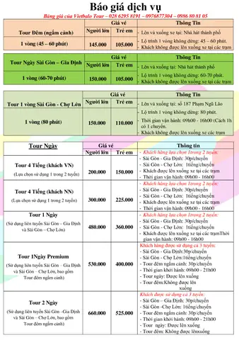 Bảng Giá Và Lịch Trình Tour Ngày (09h - 16h)