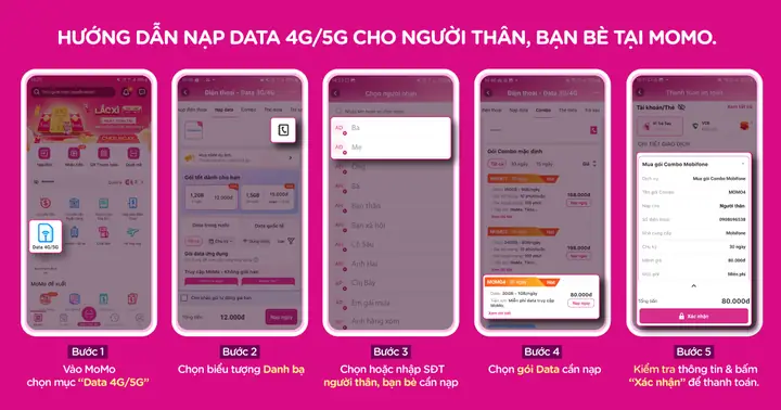Hướng Dẫn Nạp Data 4g/5g Cho Thuê Bao Khác Trên Siêu Ứng Dụng Momo: