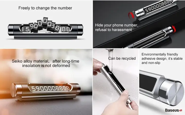 Hình Ảnh Chi Tiết Bảng Số Điện Thoại Dùng Trên Xe Hơi Baseus All Metal Temporary Parking Number Plate Series 2 (dual-number Version)