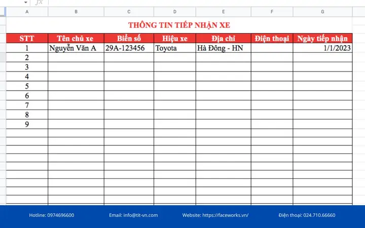 Cách Lập File Excel Phù Hợp Với Quy Trình Quản Lý Gara Ô Tô