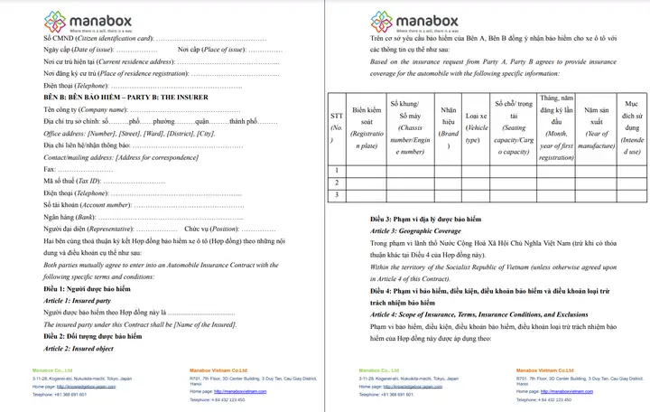 Mẫu Hợp Đồng Bảo Hiểm Xe Ô Tô
