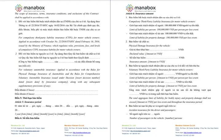 Mẫu Hợp Đồng Bảo Hiểm Xe Ô Tô