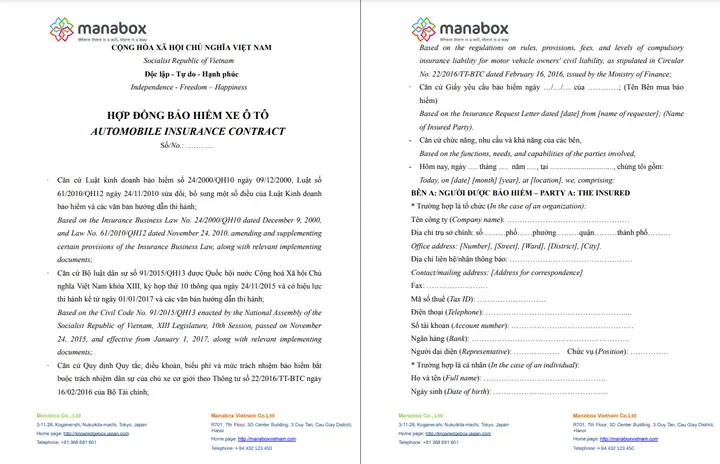 Mẫu Hợp Đồng Bảo Hiểm Xe Ô Tô