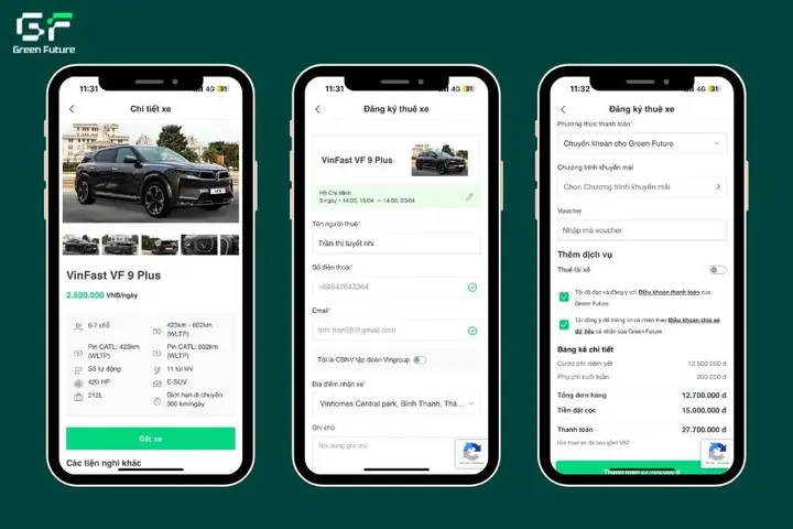 Bước 1: Liên Hệ Với Green Future Để Đặt Xe