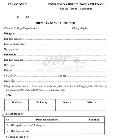 Mẫu Biên Bản Giao Vận Hành Xe Ô Tô Tải Chuẩn Và Chi Tiết