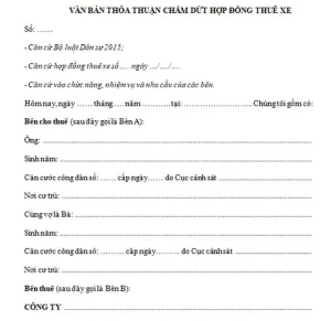 Biên Bản Chấm Dứt Hợp Đồng Thuê Xe Ô Tô