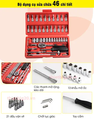 Bộ Dụng Cụ Sửa Chữa Ô Tô Xe Máy Đa Năng 46 Chi Tiết, Bộ Dụng Cụ Mở Bu-lông Ốc Vít