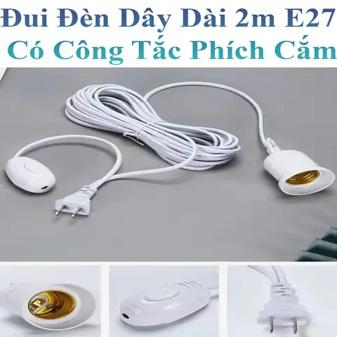 Dây Đui Bóng Đèn E27 Có Công Tắc Phích Cắm Dây Dài 2m