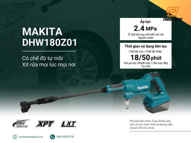 Máy Xịt Rửa Áp Lực Dùng Pin Makita Dhw180z01 Nổi Bật Với Thiết Kế Gọn Nhẹ!