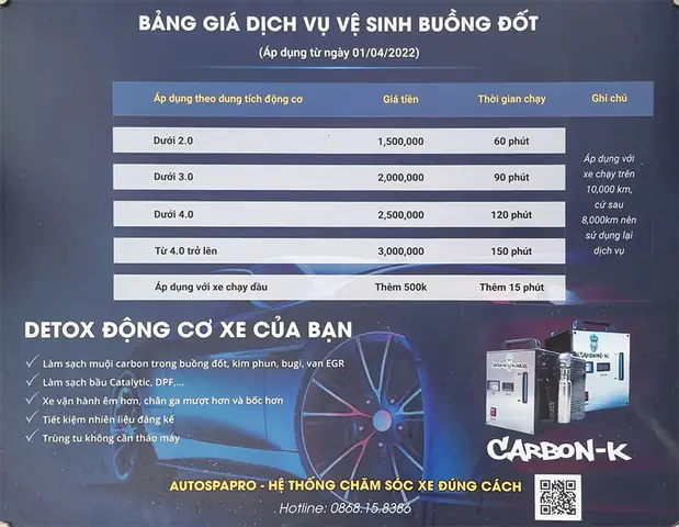 Bảng Giá Dịch Vụ Vệ Sinh Buồng Đốt Tại Autospapro