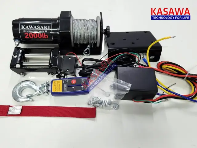 1. Tời Điện 12v 2000lbs Kawasaki Lắp Đầu Xe Ô Tô Nhỏ