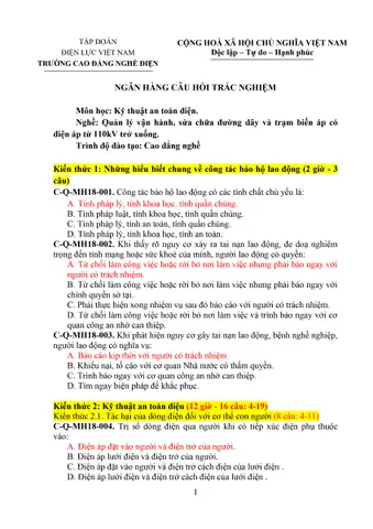 Bộ Câu Hỏi Trắc Nghiệm Điện Thân Xe Ô Tô (có Đáp Án)
