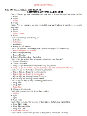 Bộ Câu Hỏi Trắc Nghiệm Điện Thân Xe Ô Tô (có Đáp Án)