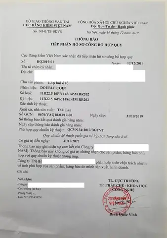 Công Bố Hợp Quy Lốp Xe Ô Tô