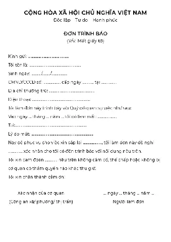 Trình Báo Mất Giấy Đăng Ký Xe Ô Tô