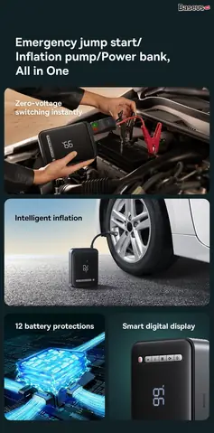 Hình Ảnh Bơm Lốp Đa Năng Kiêm Kích Bình Ô Tô Baseus Super Energy 2-in-1 Jump Starter Sạc Pin Cầm Tay 8000mah
