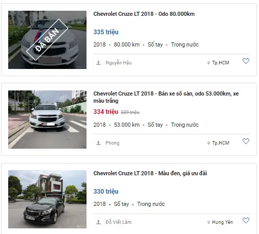 Giá Xe Chevrolet Cruze Cũ