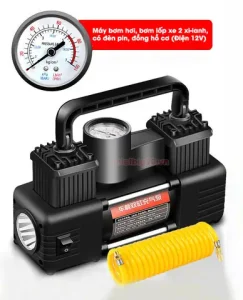 Máy Bơm Hơi, Bơm Lốp Xe 2 Xi-lanh, Có Đèn Pin, Đồng Hồ Cơ (điện 12v)