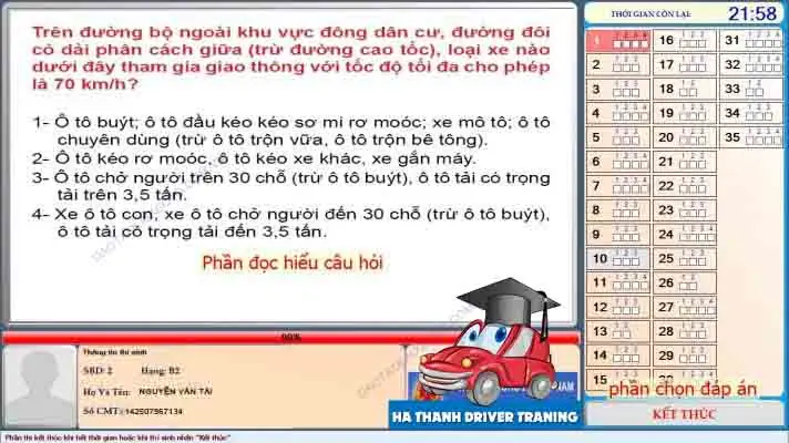 Giao Diện Của Phần Thi Sát Hạch Lý Thuyết Lái Xe B2