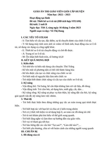 Giáo Án Tạo Hình Cắt Dán Xe Ô Tô Chi Tiết Cho Mầm Non