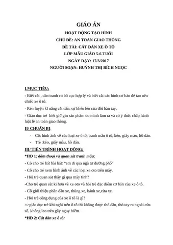 Giáo Án Tạo Hình Cắt Dán Xe Ô Tô Chi Tiết Cho Mầm Non