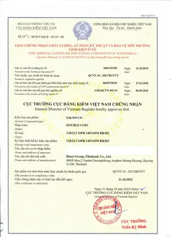 Giấy Chứng Nhận Chất Lượng An Toàn Kỹ Thuật Và Bảo Vệ Môi Trường Lốp Xe Ô Tô Nhập Khẩu Là Gì?