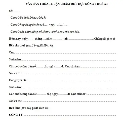 Mẫu Hợp Đồng Thanh Lý Thuê Xe Ô Tô Công Ty Và Các Lưu Ý