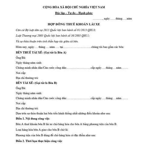 Hợp Đồng Thuê Khoán Lái Xe Là Gì?