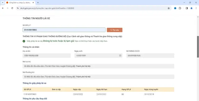 Lưu Ý: Người Dân Chỉ Có Thể Tự Tra Cứu Thông Tin Gplx Trùng Với Thông Tin Đã Khai Báo Trên Cổng Dịch Vụ Công, Không Thể Tra Cứu Cho Người Khác.