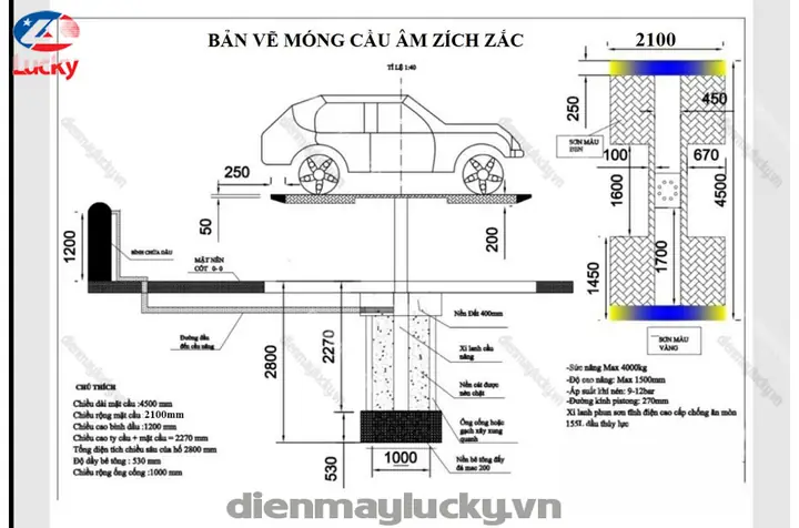 Kích Thước Cầu Nâng 1 Trụ Rửa Xe Ô Tô