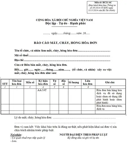 Mẫu Bc21/ac Báo Cáo Mất, Cháy, Hỏng Hóa Đơn Gtgt Mẫu Bc21/ac Báo Cáo Mất, Cháy, Hỏng Hóa Đơn Gtgt