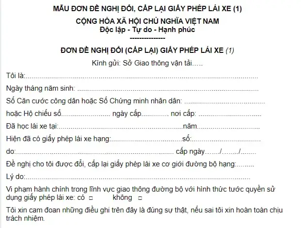 Mẫu Đơn Đề Nghị Đổi, Cấp Lại Giấy Phép Lái Xe Từ 01/6/2024 Thế Nào?