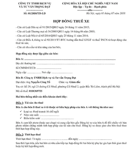 Mẫu Hợp Đồng Dịch Vụ Đăng Ký Xe Ô Tô Chi Tiết - Image 2