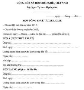 Mẫu Hợp Đồng Lái Xe Ô Tô Chuẩn: Hướng Dẫn Chi Tiết Từ A-z