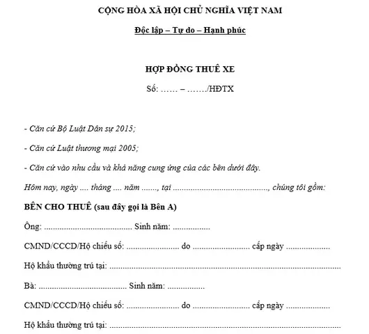 Mẫu Hợp Đồng Thuê Xe Vận Chuyển Mới Nhất Năm 2024?