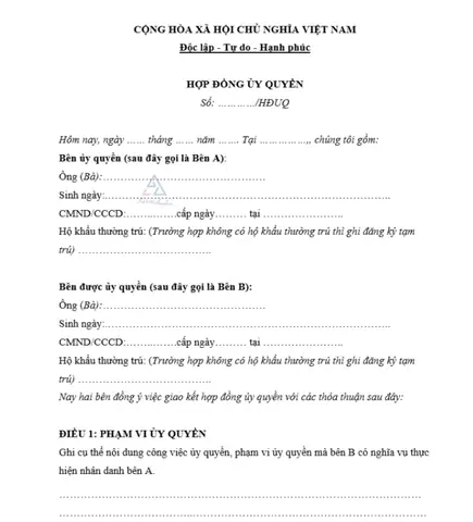 Mẫu Hợp Đồng Ủy Quyền & Mẫu Giấy Ủy Quyền Mua Bán Xe - Tải Miễn Phí