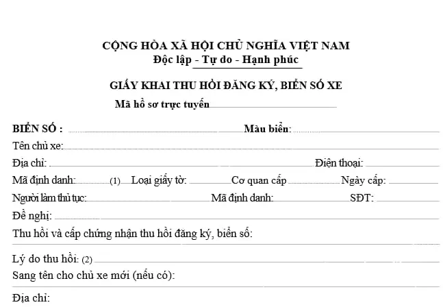 Mẫu Thu Hồi Bản Số Xe Ô Tô: Hướng Dẫn Chi Tiết Từ A Đến Z
