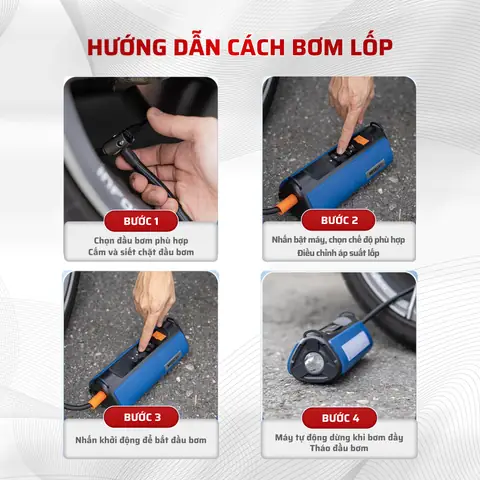 Hướng Dẫn Sử Dụng Máy Bơm Lốp Kích Bình 4 In 1: Hướng Dẫn Sử Dụng Máy Bơm Lốp Kích Bình 4 In 1: