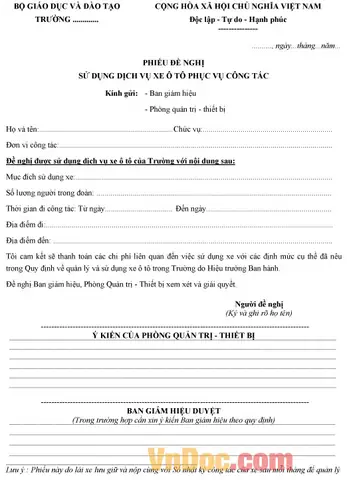 Phiếu Đề Nghị Sử Dụng Xe Ô Tô: Mẫu & Quy Trình Quản Lý An Toàn