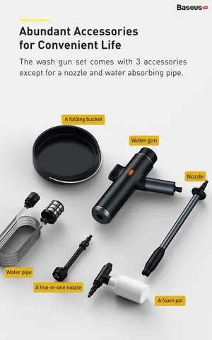 Hình Ảnh Chi Tiết Máy Phun Tăng Áp Rửa Xe Ô Tô Sử Dụng Pin Sạc Baseus Dual Power Portable Electric Car Wash Spray Nozzle