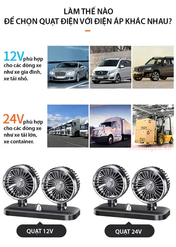 Quạt Đôi Mini 360 Độ, Cắm Nguồn Đầu Tẩu Ô Tô Và Xe Tải Aks-608