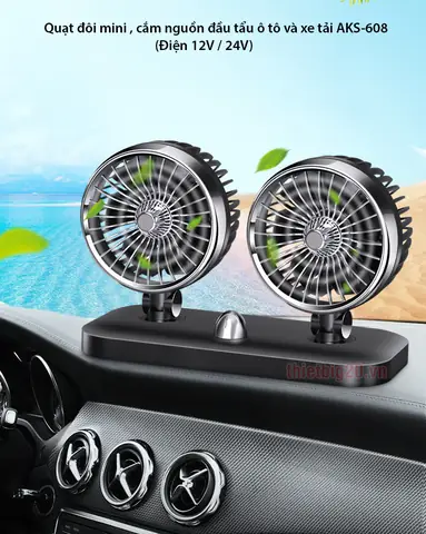 Quạt Đôi Mini 360 Độ, Cắm Nguồn Đầu Tẩu Ô Tô Và Xe Tải Aks-608 (điện 12v / 24v)