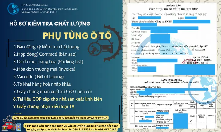 Bộ Hồ Sơ Cần Để Thực Hiện Làm Kiểm Tra Chất Lượng An Toàn Kỹ Thuật Và Bảo Vệ Môi Trường Linh Kiện , Phụ Tùng Ô Tô