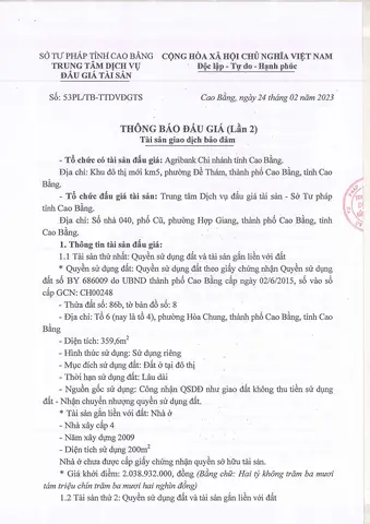 Thông Báo Đấu Giá Bán Tài Sản Trên Đât, Chuyên Nhượng Quyên Sử Dụng Đât Đôi Với Trụ Sở Làm Việc...
