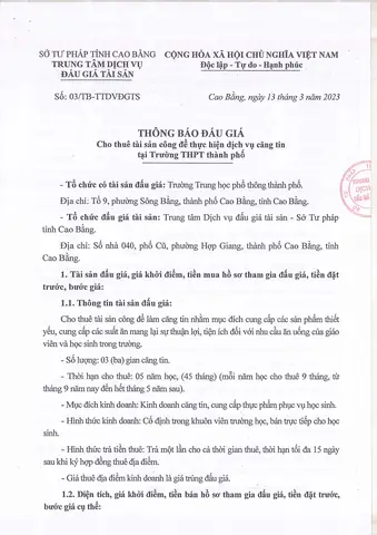 Thông Báo Đấu Giá Tài Sản Giao Dịch Bảo Đảm Quyền Sử Dụng Đất Và Tài Sản Trên Đất Tổ 7, Phường Tân...
