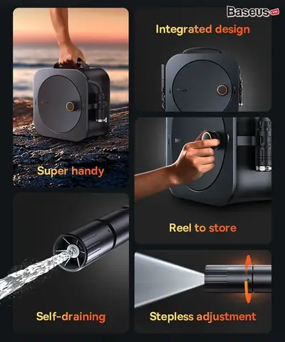 Hình Ảnh Bộ Vòi Tăng Áp Xịt Rửa Xe Ô Tô Baseus Gf8 Self-storage Water Spray Gun