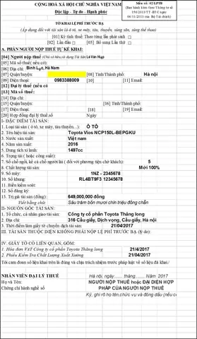 Bước Đầu Tiên Lànộp Thuế Trước Bạ Xe Ô Tô.